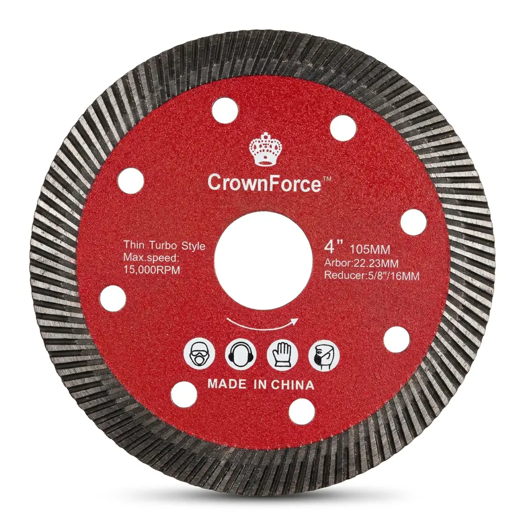 CrownForce 4" Super-Thin Turbo Tile Blade for Porcelain, Ceramic & Granite | Chip-Free Cutting | 7/8" Arbor with 20mm & 5/8" (16mm) Reducers